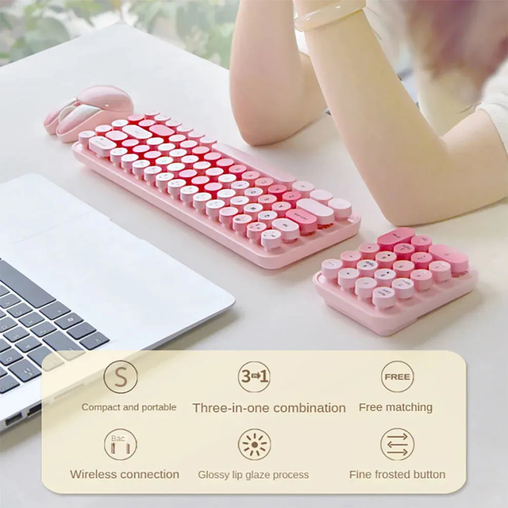 Cute & Colorful 3-in-1 Wireless Keyboard & Mouse Set 🎀✨ | Retro Kawaii Design for Desktop & Laptop 💖🖥️