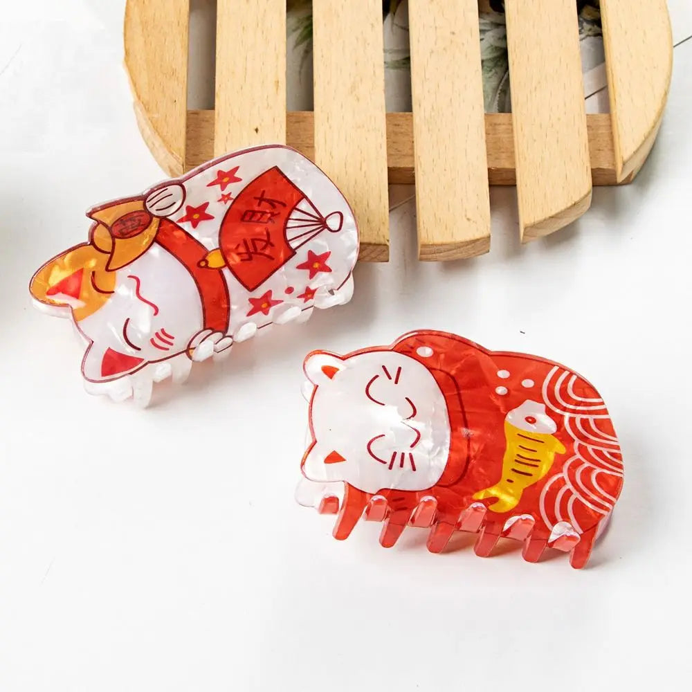 Kawaii Cat Magic ✨ Large Acetate Hair Claw Clip 🐱🎀 Lucky Shark Clip for Stylish Ponytails!