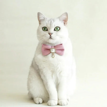 ✨ Adorable Adjustable Waffle Cat Collar with Vintage Pearl & Bow 🎀🐾 - Perfect for Trendy Tails! 🐱🌟