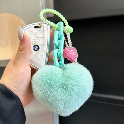 Kawaii Heart Rabbit Fur Keychain 🐰💖 | Adorable Fluffy Bag Charm for Women & Girls 🎀✨