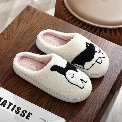 Kawaii Plush Cow & Cat Slippers 🐄🐱 | Cozy Non-Slip Indoor Footwear 👐✨ | Cute Warm Furry Slippers for Men & Women