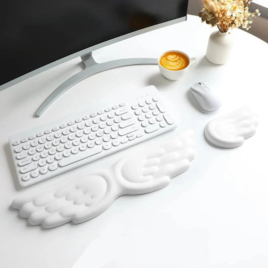 Kawaii Angel Wing Memory Foam Wrist Rest & Mouse Pad Set 🌸✨ Ergonomic & Non-Slip for Happy Typing! 💖🖱️
