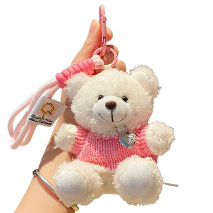 Pilot Bear Keychain With Goggles Plush Pendant Pearl Rope Accessory 🧸🪢