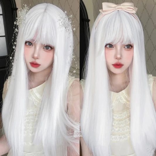 Enchanting Ombre Kawaii Wig 🌈✨ - Long Straight Lolita Style with Bangs in Glacier Blue & Blonde!