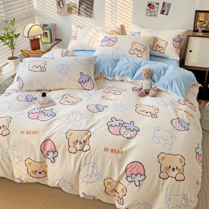 Kawaii Bear & Strawberry Duvet Cover Set 🍓🧸✨ - Perfect for Kids' Rooms!