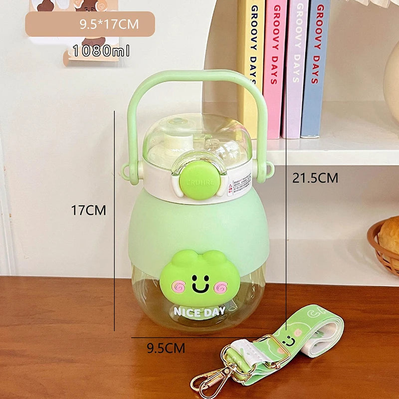 Adorable Bear 1080ml Water Bottle 🐻💖 - Fun & Functional BPA-Free Drink Buddy for Kids with Straw & Strap! 🌈✨ - Pixie Quill