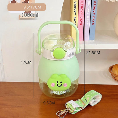Adorable Bear 1080ml Water Bottle 🐻💖 - Fun & Functional BPA-Free Drink Buddy for Kids with Straw & Strap! 🌈✨ - Pixie Quill