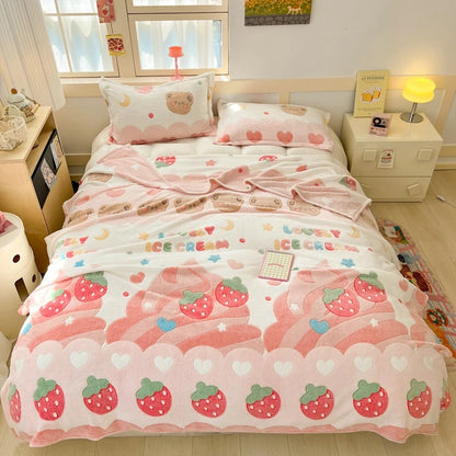 Cute Strawberry Dreams 🍓✨ Cozy Flannel Blanket for Kids - Perfect for Cuddles & Adventures! 🌟🛋️ - Pixie Quill