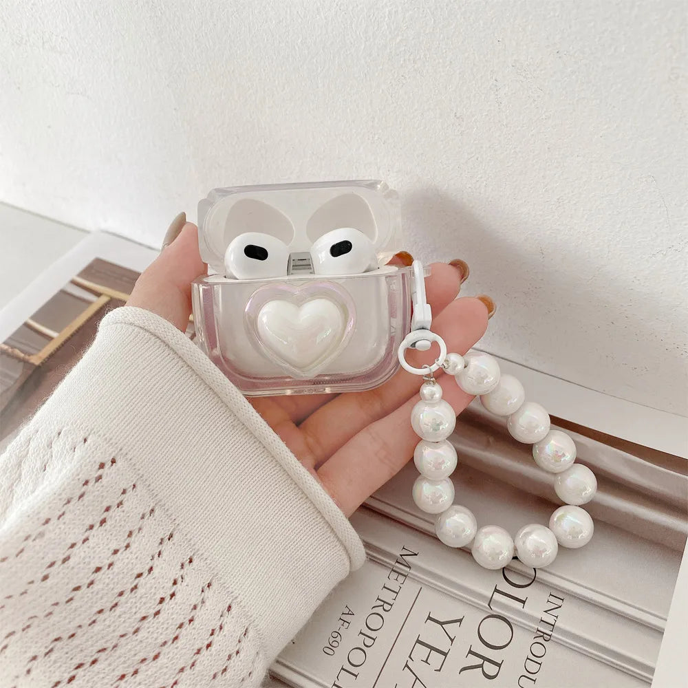 💕 Adorable Heart Case for AirPods 🎧✨ with Charming Pearl Keychain 🌟 - Pixie Quill