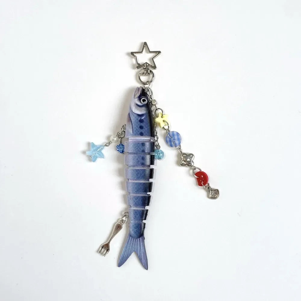 Playful Plastic Fish Keychain 🐟 Multi Jointed Backpack Charm Gift
