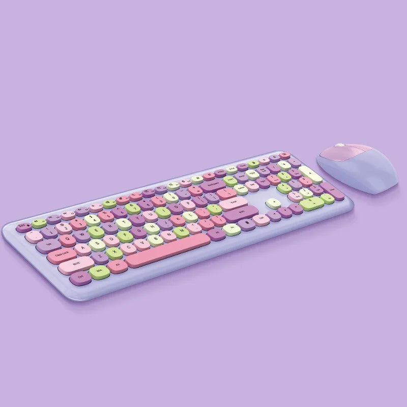 Kawaii Colorful Macaron Wireless Keyboard & Mouse Set 🍫✨ - Cute & Silent for Girls!