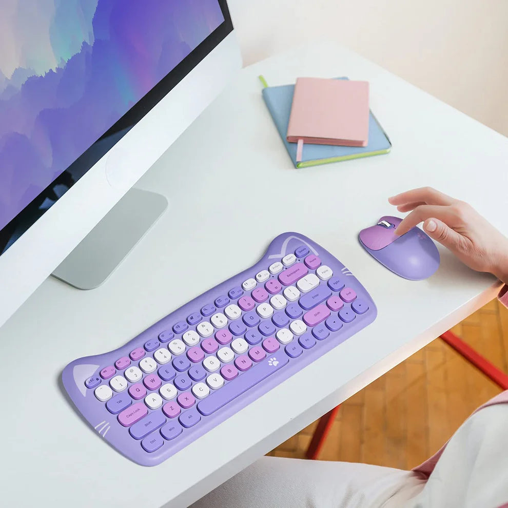 Adorable Cat-Shaped 2.4G Wireless Keyboard & Mouse Combo 🐱✨ - Kawaii Design for Cute Workspaces!