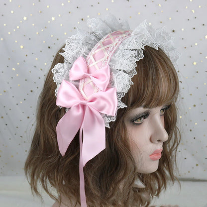 Kawaii Lace Flower Hair Hoop 🌸✨ Plush Anime Maid Headband with Bell & Tassels for Cute Cosplay Girls 🎀💖