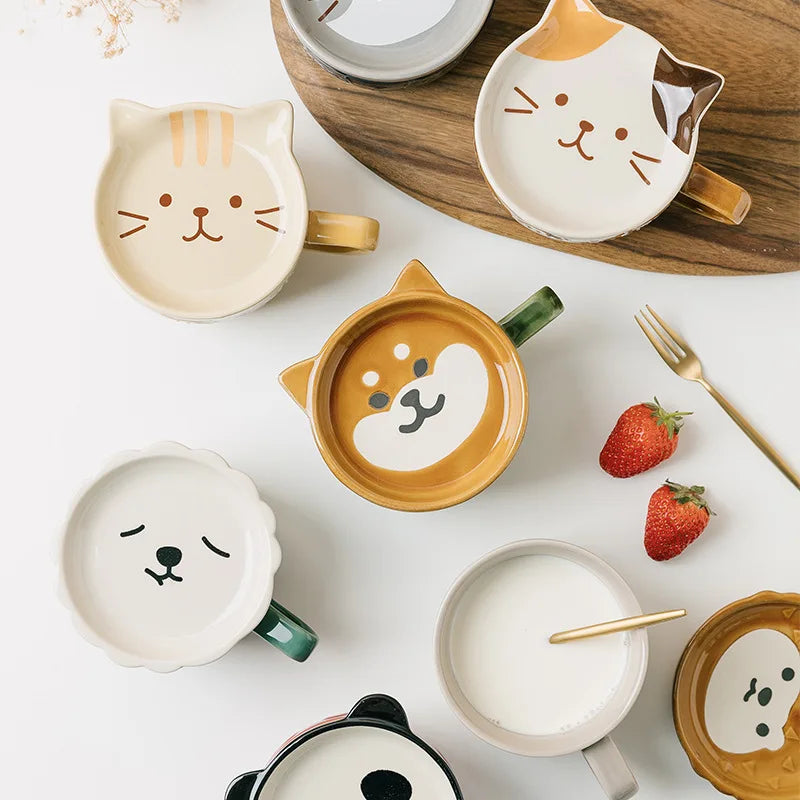 Kawaii Cat Coffee Mug ☕️🐱 - Cute Ceramic Cup with Lid for Breakfast & Milk! 🌸💕