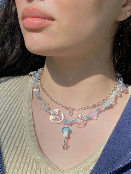 Kawaii Blue Mushroom Crystal Choker 🌈✨ | Grunge Aesthetic Pendant Necklace for Dreamy Fashion Lovers 🍄💖