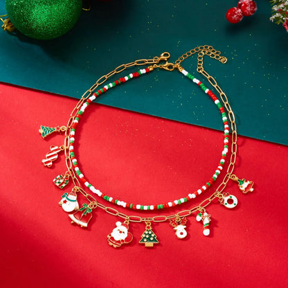 Christmas Snowflake Gingerbread Tree Pendant Necklace Unisex Beads Charm ❄️🎄