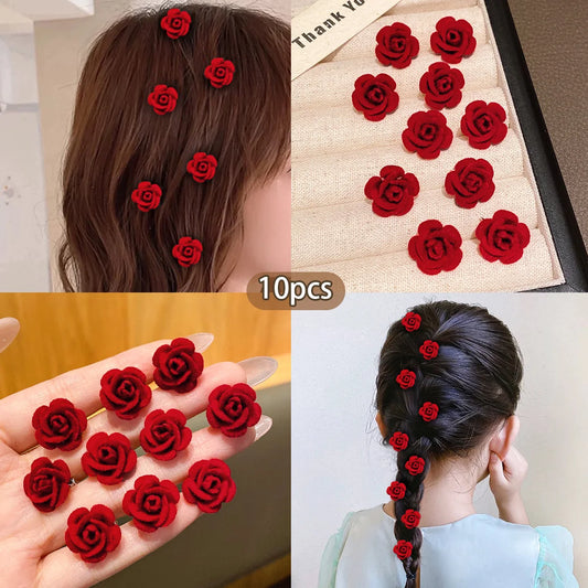 Kawaii Floral Hair Clips 🌸✨ - Set of 10 Adorable Rose Hair Accessories for Everyday Glam!