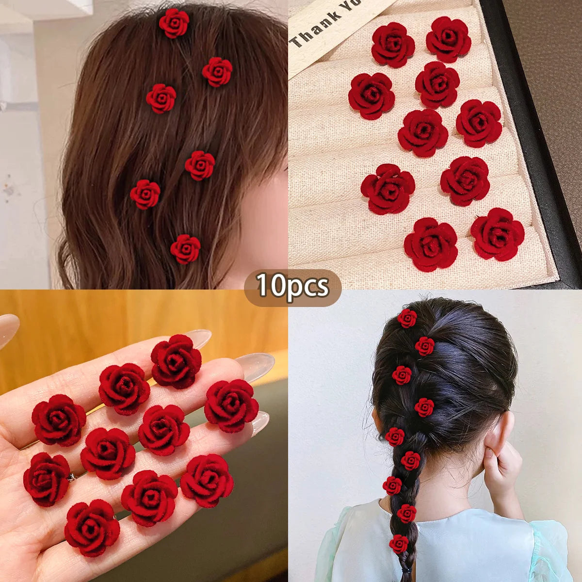 Kawaii Floral Hair Clips 🌸✨ - Set of 10 Adorable Rose Hair Accessories for Everyday Glam!