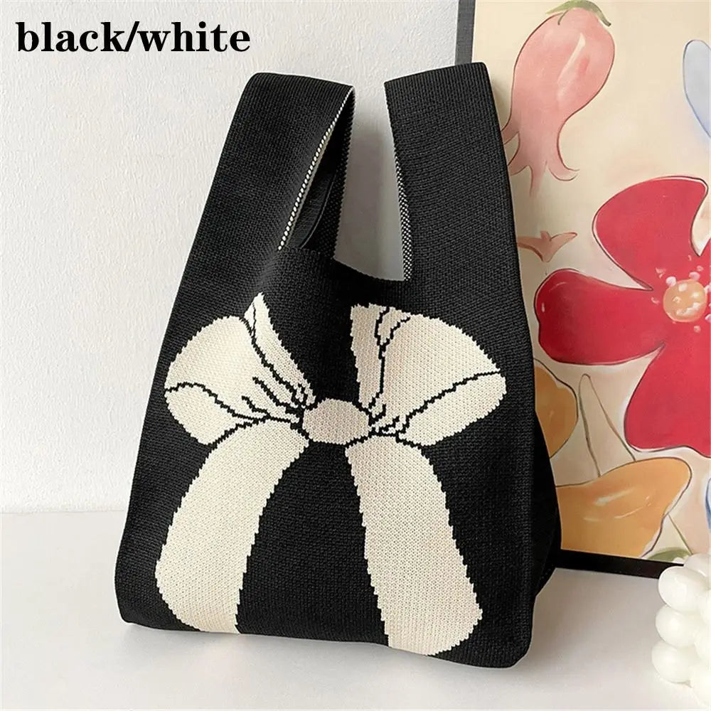 🌸 Adorable Bow-Tie Knit Tote 💖 Handmade Wrist Bag for Trendy Girls 🌈 - Pixie Quill