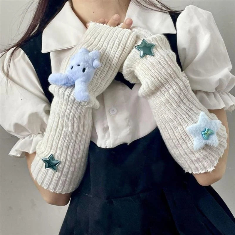 Women's Star Knit Arm Sleeves Warmers Y2K Style Cute Accessory ✨🌟