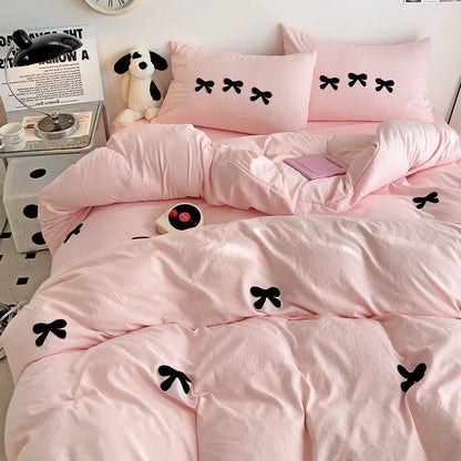 Whimsical Pink Bow Duvet Set 🌸✨ - Enchant Your Bedroom with 3D Embroidery & Cozy Comfort! 💤💖