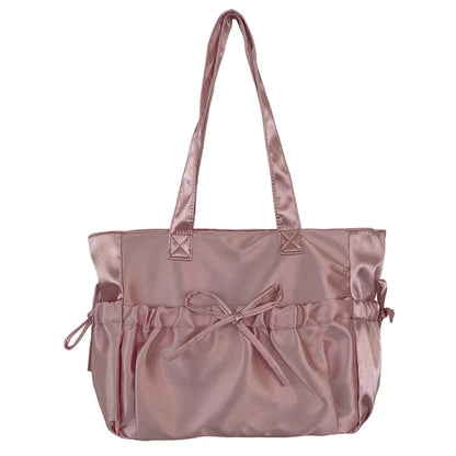 Kawaii Charm 🌸 Satin Bow Tote Bag 🎀 - Adorable Large Capacity Shoulder Bag for Stylish Commuters! 👜✨