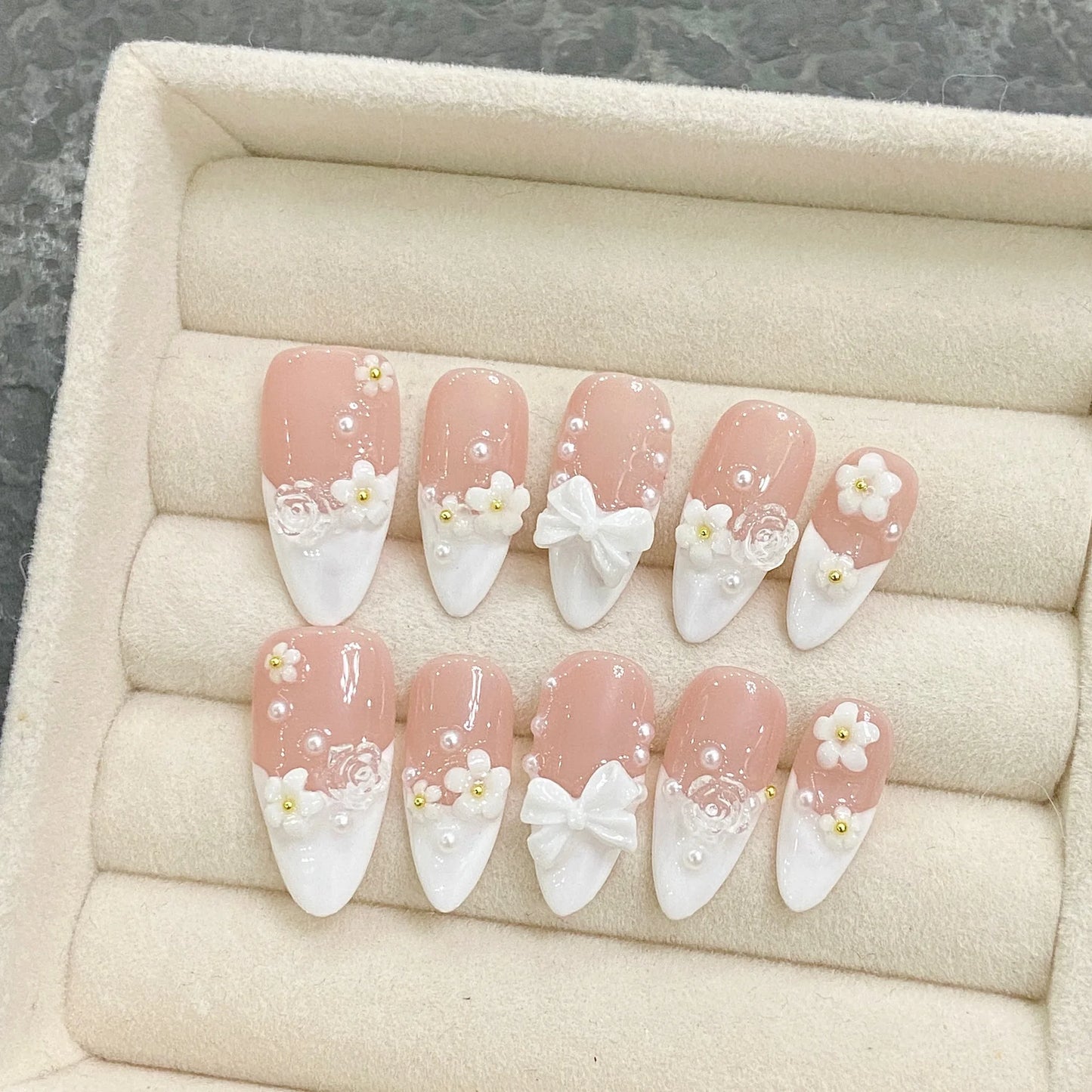 🌈✨ Kawaii Aurora Shell Design Press-On Nails - 10Pcs Long Almond Acrylic Nail Art with Jelly Glue! 💅🌟