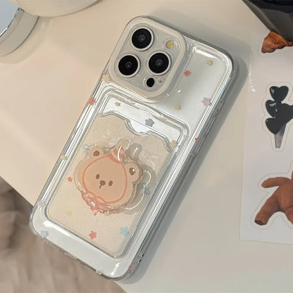 🐻✨ Adorable Bear Card Holder Case for iPhone 11, 12, 13, 14 & 15 Pro Max - Cute Cartoon Design! 📱💕