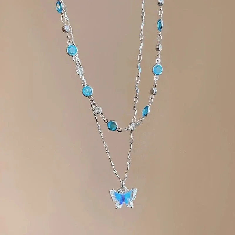Kawaii Sparkling Blue Butterfly Choker Necklace 🦋✨ | Cute Zircon Pendant for Girls & Women | Perfect Gift for Any Occasion!