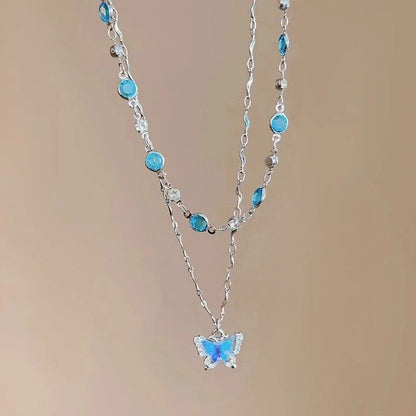 Kawaii Sparkling Blue Butterfly Choker Necklace 🦋✨ | Cute Zircon Pendant for Girls & Women | Perfect Gift for Any Occasion!