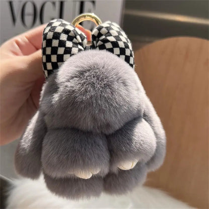 Plush Bunny Keychain Cute Bowknot Fur Rabbit Toy Charm 🐰✨