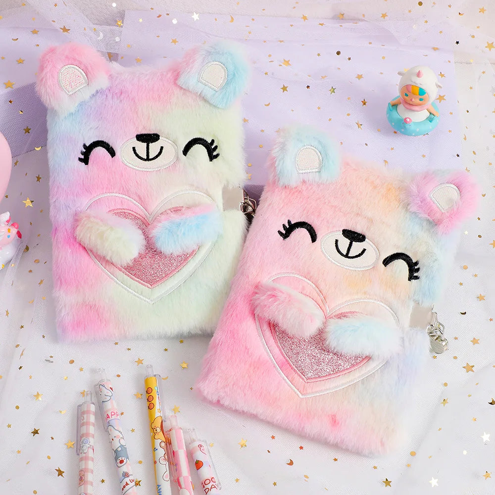 Kawaii Plush Bear A5 Diary 🐻✨ Cute Cartoon Notebook with Lock - Perfect Gift for Girls! 📚💖