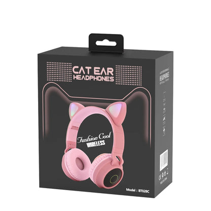✨ Kawaii Cat Ear Bluetooth Headphones 🎶 - Adorable LED Music Headset for Girls 💖 - Supports TF Card & FM Radio! 🌈