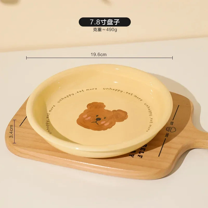 Kawaii Bear Ceramic Ramen Bowl 🍜🐻 - Adorable Yellow Soup & Salad Dish! 🌼