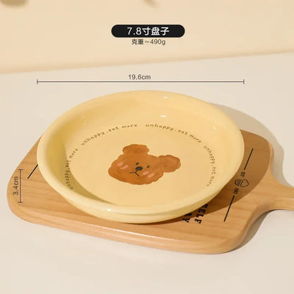 Kawaii Bear Ceramic Ramen Bowl 🍜🐻 - Adorable Yellow Soup & Salad Dish! 🌼