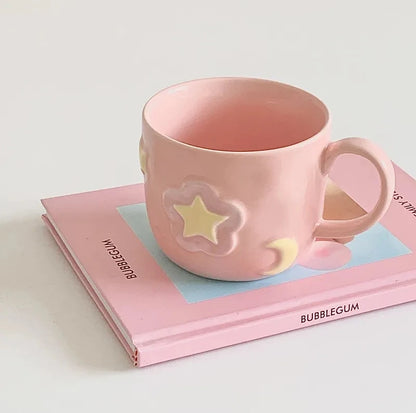 Pink Winged Tea Set ☕🌸 - 3D Star Mug & Saucer with Spoon ✨