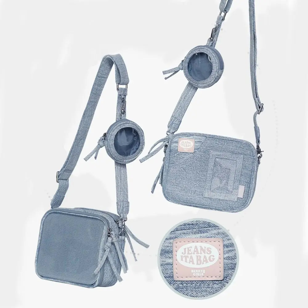 Kawaii Vintage Denim Baguette Bag 🌟✨ Cute Crossbody Handbag for Women 💖