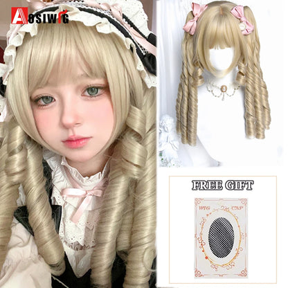 Cute Ombre Blonde & Black Double Ponytail Lolita Wig 🎀✨ - Kawaii Cosplay Hair with Bangs for Harajuku Style! 💖👸