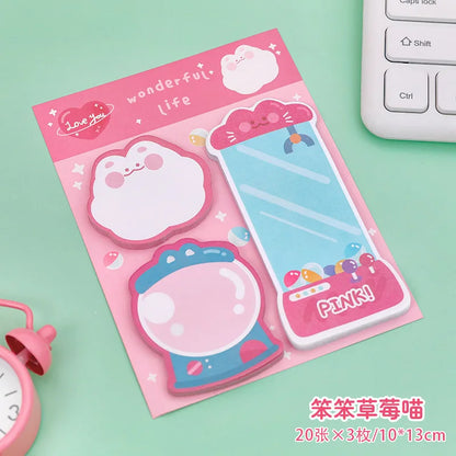Kawaii Cartoon Strawberry Rabbit Bear Sticky Notes Memo Pad Cute Message N Times Sticky Office Stationery Supply Journal Planner