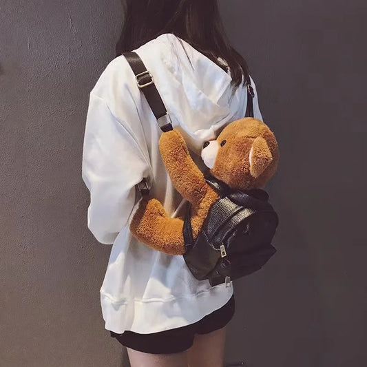 Kawaii Bear Backpack 🐻✨ | Adorable Plush Motorcycle Design for Girls | Soft Stuffed Animal Bag 30/45cm 🎒💖