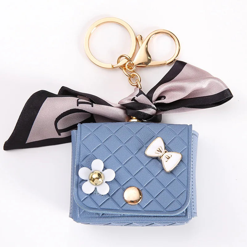 Korean Floral Bow Earphone Storage Keychain Bag Charm Leather Coin Purse 💖👜