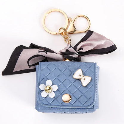 Korean Floral Bow Earphone Storage Keychain Bag Charm Leather Coin Purse 💖👜