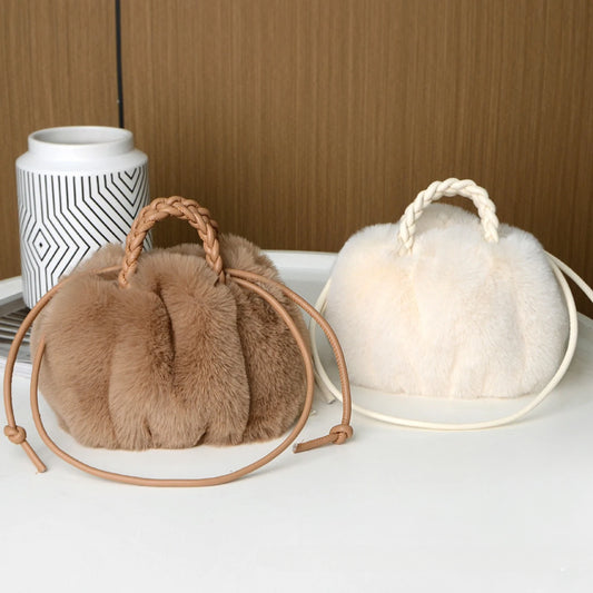 Kawaii Plush Pumpkin Crossbody Bag 🎃✨ - Trendy Pleated Cloud Tote for Women 💖🌈