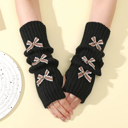 Y2K Bow Fingerless Gloves For Women Knit Arm Warmers Hands Free Winter 😺🧶❄️