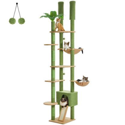 Whimsical Height Adjustable Wooden Cat Tree With Hammock And Sisal Posts 🐾 Tower