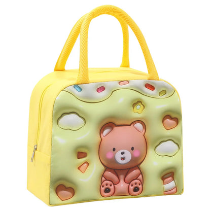 Kawaii 3D Animal Pattern Bento Bag 🐻🍱 | Large Capacity Insulated Lunch Tote for Kids & Adults 🌈✨