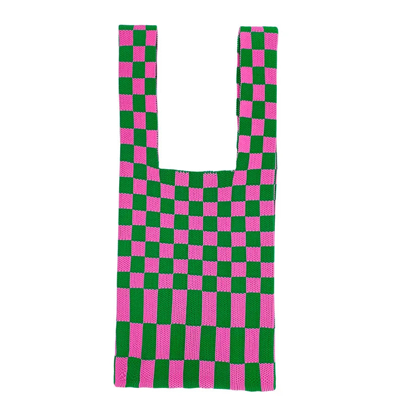 💕 Cozy Checker Chic Tote 👜✨ Large Capacity Knitted Bag for Trendy Adventures! 🌟 - Pixie Quill