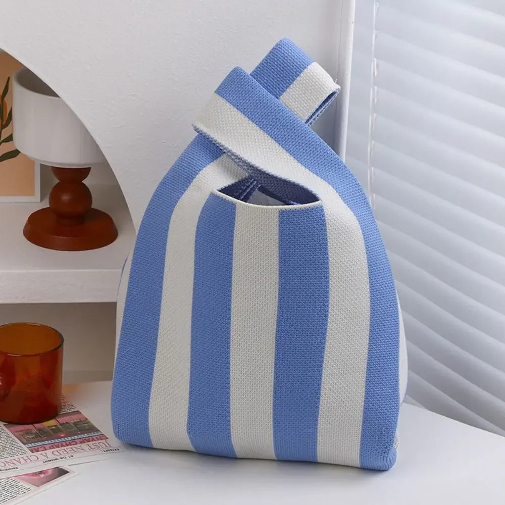Kawaii Knitted Stripe Wrist Bag 🌈✨ | Adorable Large-Capacity Tote for Trendy Shopping 👜💕