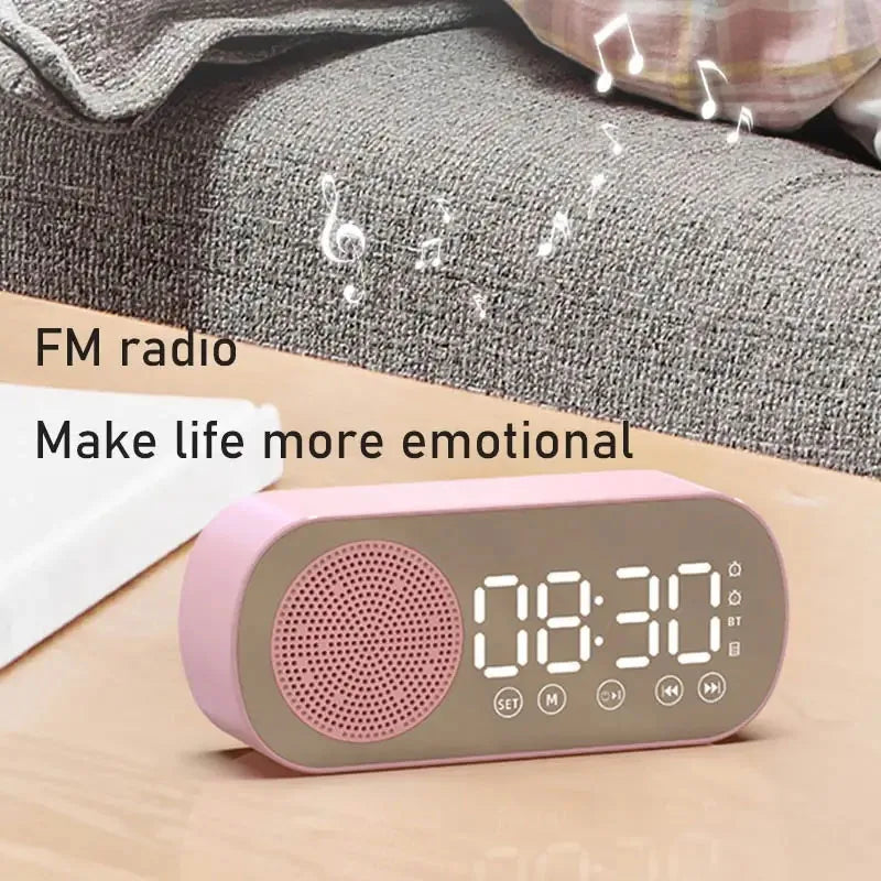 Cute LED Mirror Alarm Clock & Bluetooth Speaker 🎶✨ | Multifunctional Kawaii Music Player with FM Radio & Subwoofer 💖