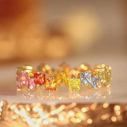 Whimsical Kawaii Adjustable Colorful Zircon Ring 🌈✨ | Trendy Geometric Crystal Jewelry for Women 💖🎉